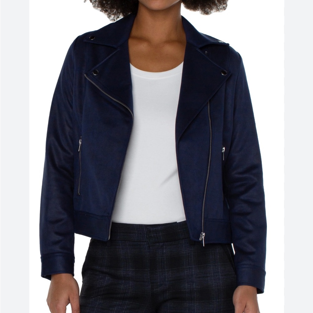 NWT Mid Blue Faux Suede Women's Moto Jacket